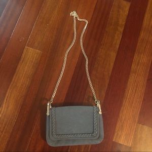 H&M Gray Suede Cross Body Purse with Gold Chain